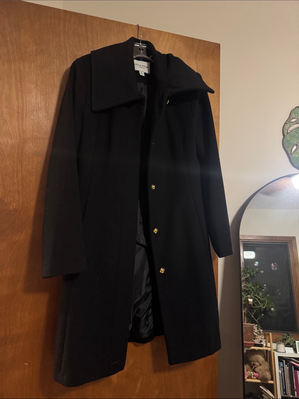 Cole Haan Classic Black Wool-Blend Women's Coat - Convertible collar